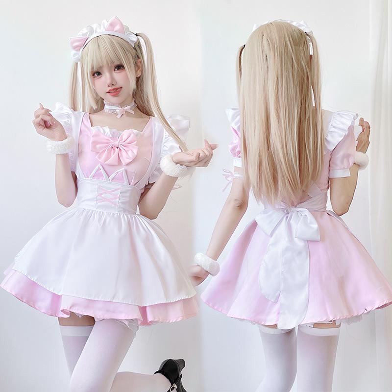 Soft Girl Lolita Rosa Anime-Stil Dienstmädchenkleid, süßes Mädchen Cosplay Outfit Cosplay Kleidung