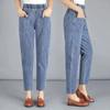 Woman Spring Summer Oversize Harem Jeans High Waist Stripe Denim Pants Baggy Blue Casual Spodnie Trouser