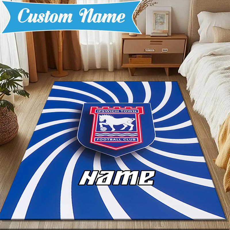 Custom Name Ipswich Football Crest Rug Game Carpet, Floor Mat for Bedroom Living Room Entryway Rug, Home Decor Idea Gift for Christmas Birthday