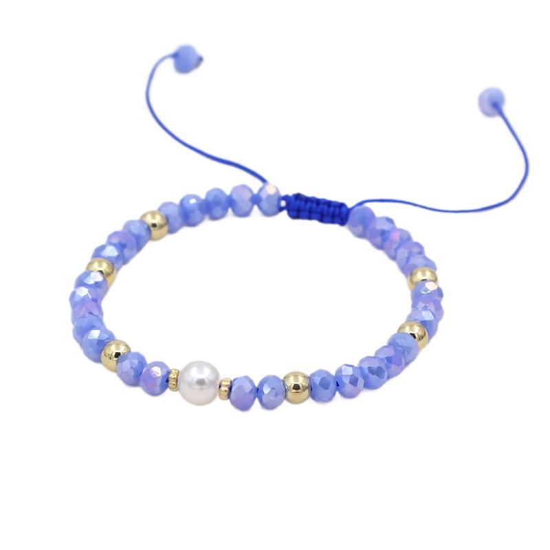 Colorful Crystal & Faux Pearl Adjustable Bead Bracelet, 6mm Beads