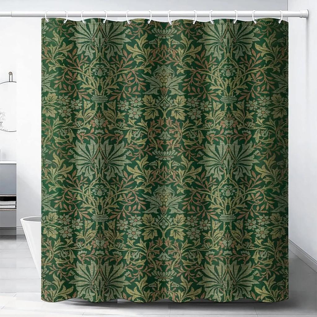William Morris Shower Curtain,Green Shower Curtain Set For Bathroom Heavy Weight Fabric Decorative Bath Curtain Washable Curtain