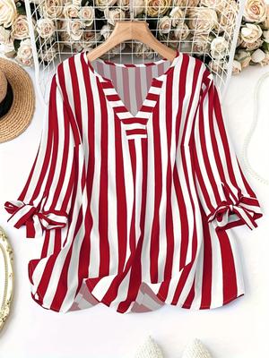 Ladies' Summer Striped Seven Quarter Sleeve Casual Shirt