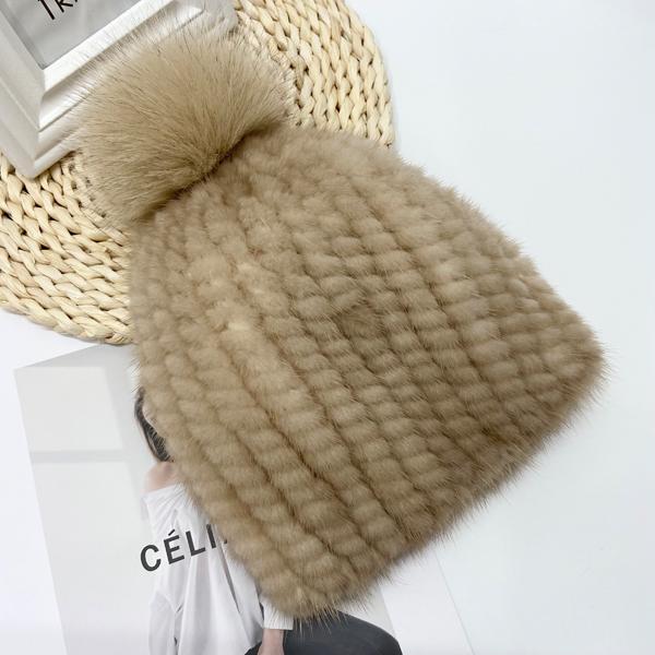 New Girls Boys Winter Hat Real Mink Fur Knitted Fox Fur Pompom Warm Hats Elastic High Quality Kids Outdoor Beanie Hats