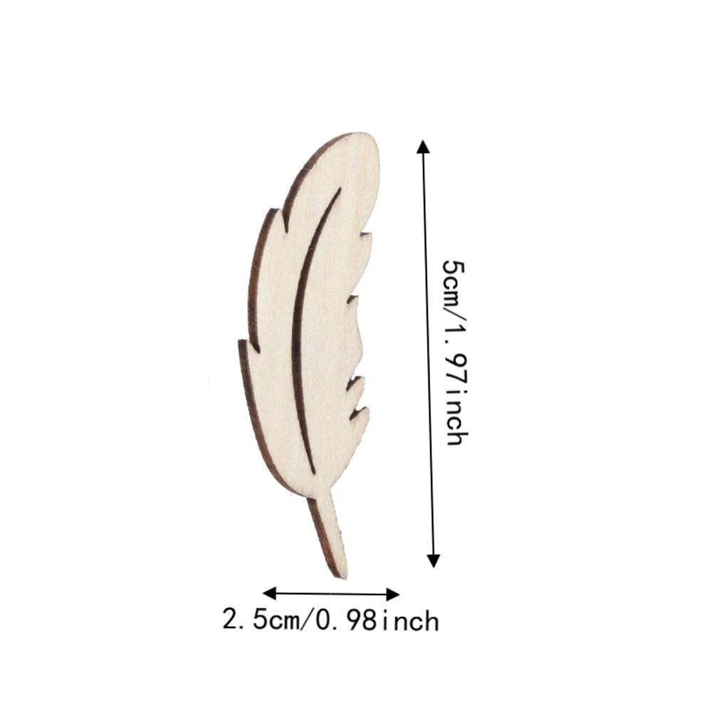 50pcs Unfinished Surface Wood Plume Cutouts Wood Slices Wooden Craft Tags For DIY Craft Project