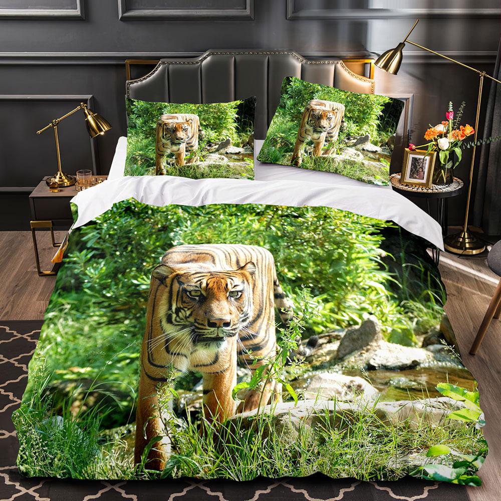 Lion King Queen Duvet Cover Watercolor Animal Bedding Set for Kids Teens Adults Colorful Wildlife 2/3pcs Polyester Quilt Cover