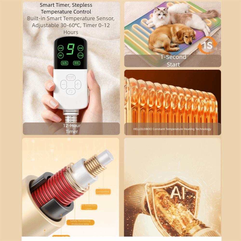 Waterproof Pet Electric Blanket Anti-scratch Thermostat Control Electric Heating Dog Bed Cartoon Pattern Warm