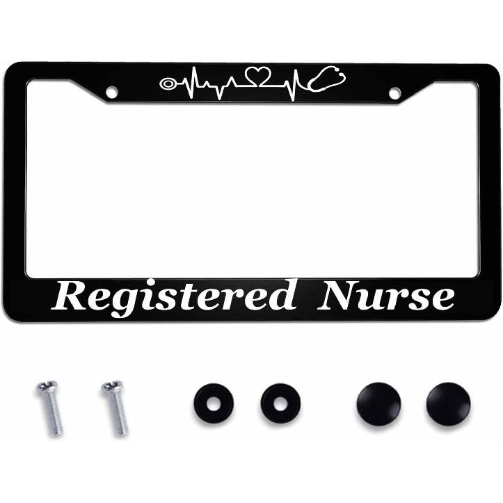 License Plate Frame Registered Nurse Stainless Steel License Plate Frame With 2 Holes & Free Screws 12.2 X 6.3 Inches