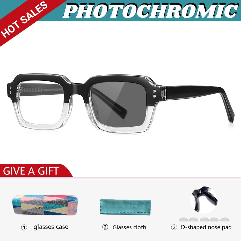 GENEVIEVE Simple Geometric Square Box Photochromic Anti-blue Light Glasses Polarized Sunglasses Can Be Customized Prescription