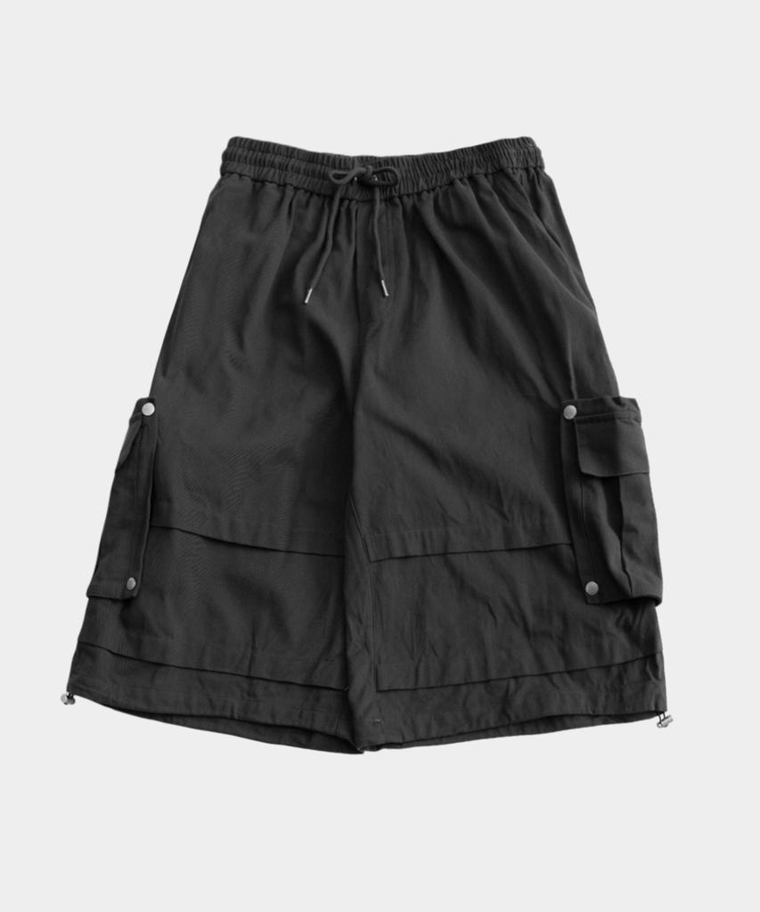 SOMEPLACE MAN Bermuda Doppel-Großtaschen Nieten-Akzente Oversize Halbe Cargohose Elastische Hosen_3 Farben
