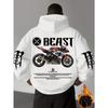 Sudadera con capucha para hombre con estampado de motocicleta Wild Beast Racing, corte holgado, estilo casual, ideal para otoño/invierno y uso diario.