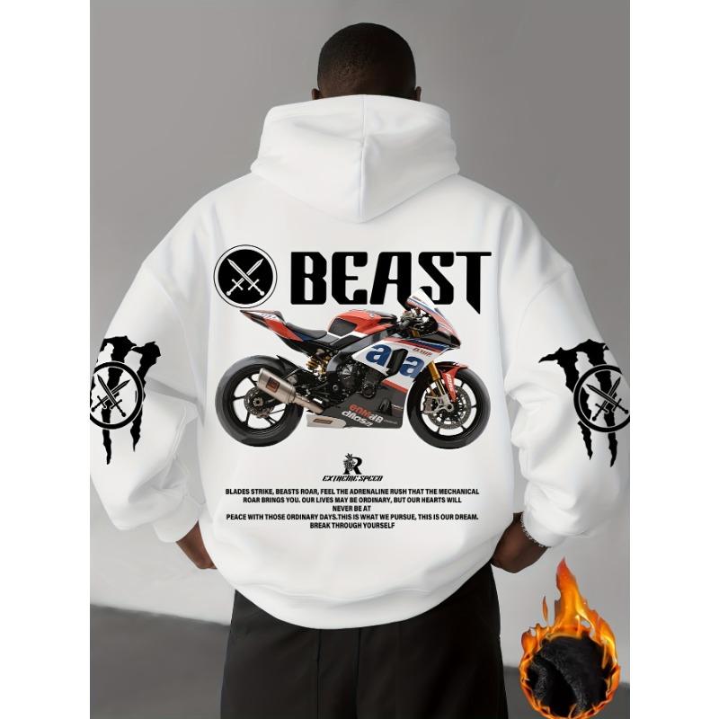 Sudadera con capucha para hombre con estampado de motocicleta Wild Beast Racing, corte holgado, estilo casual, ideal para otoño/invierno y uso diario.