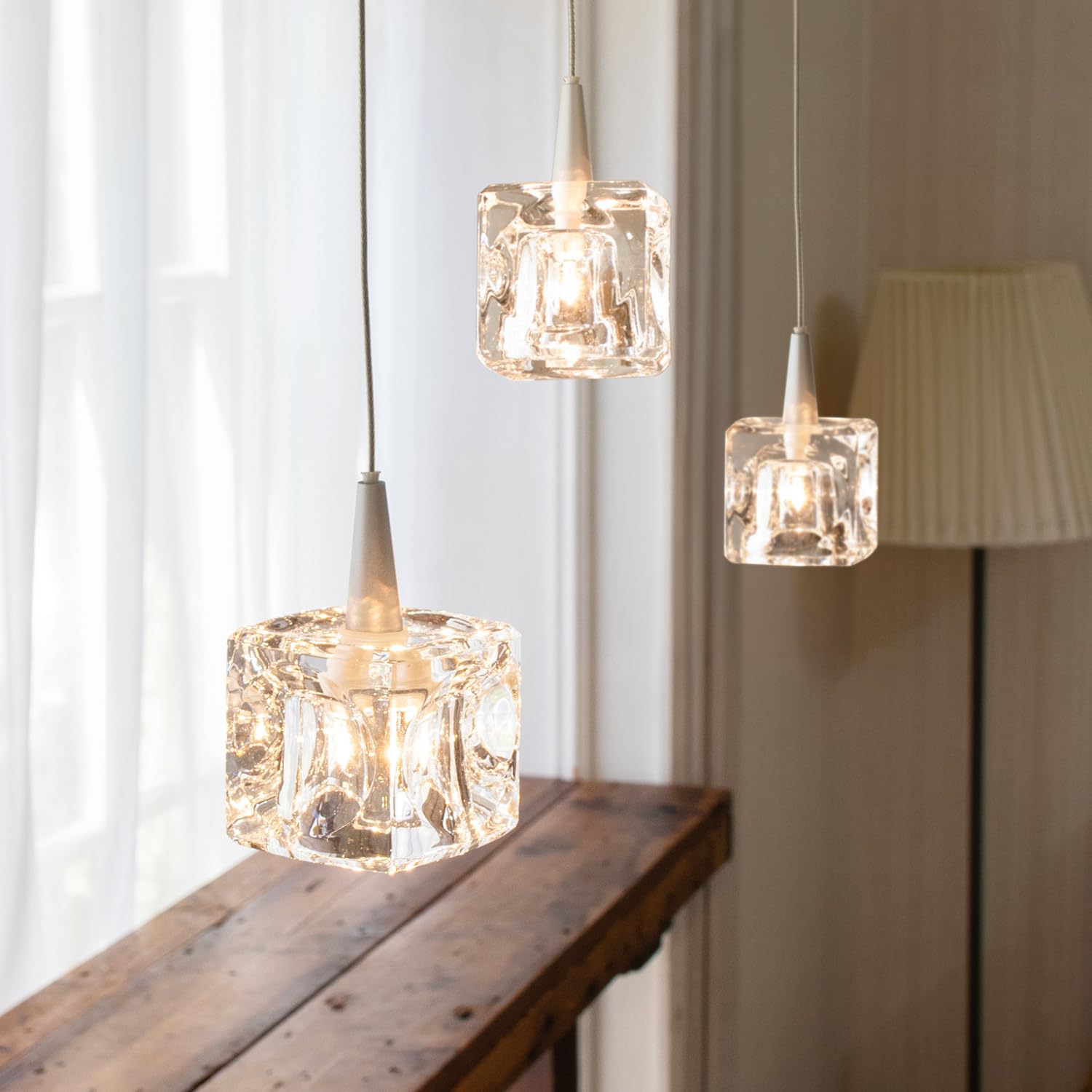 

Ampoule Pendant Light 3 Light Glass Adjustable Halogen Bulb Luxury Dining Cube