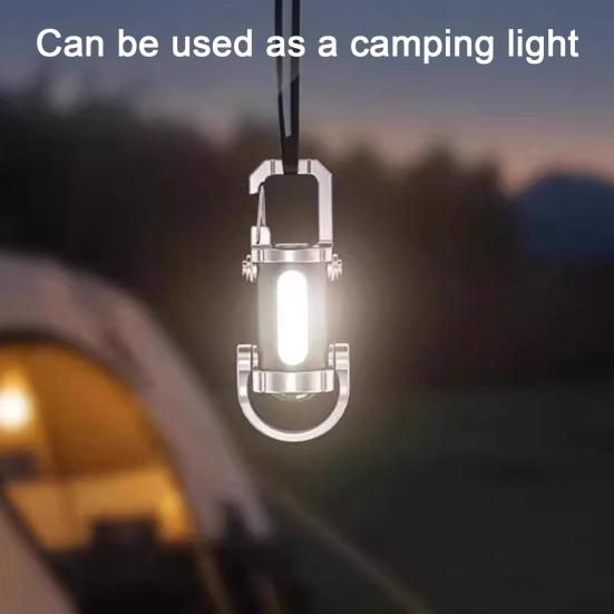 Portable Rechargeable Keychain Flashlight Dual Light Source Control Red Warning Light Waterproof Design Key Chain