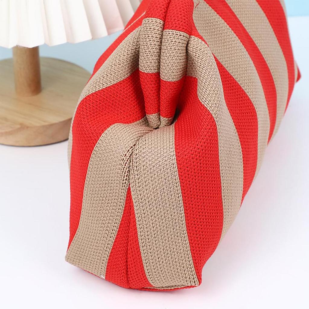Color Block Clutch Purses Casual Woven Crochet Kiss Lock Closure Dumpling Knitted Clutch For Beach, Dinner, Weddings