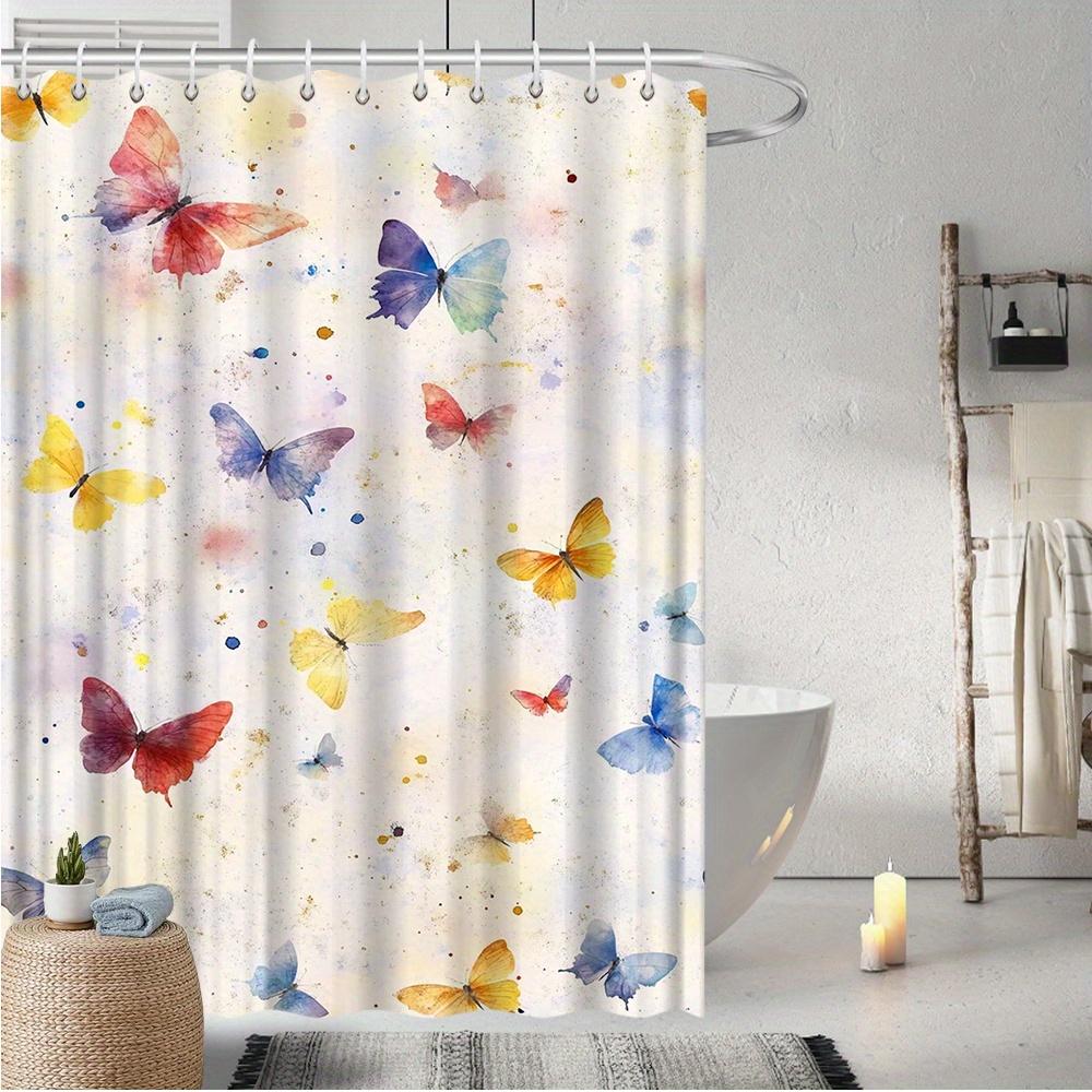 Textile Article Light Butterfly Shower Curtain - Vibrant Butterfly & Watercolor Splatter Art, Fade-Resistant Polyester, Rustic Modern Bath Decor