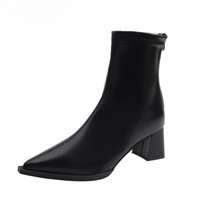 Fashion Street Style Pointed Toe Elastic Slim Women Ankle Boots Design Thick Heel Short Booties Autumn Winter Ladies Shoes