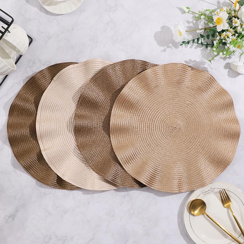 6Pack Round Placemats Solid Color Ruffles Woven Washable Table Mats for Dining Table Heat Resistant Non-Slip Kitchen Accessories