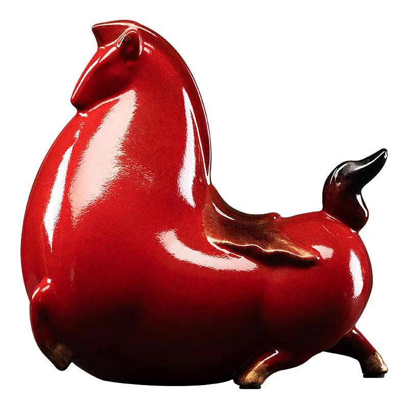 Statua in Ceramica Cavallo Grasso Creativo, Decorazione per la Casa, Scultura Cavallo Rosso Tang Fortunato, Decorazione per Soggiorno, Artigianato Retro