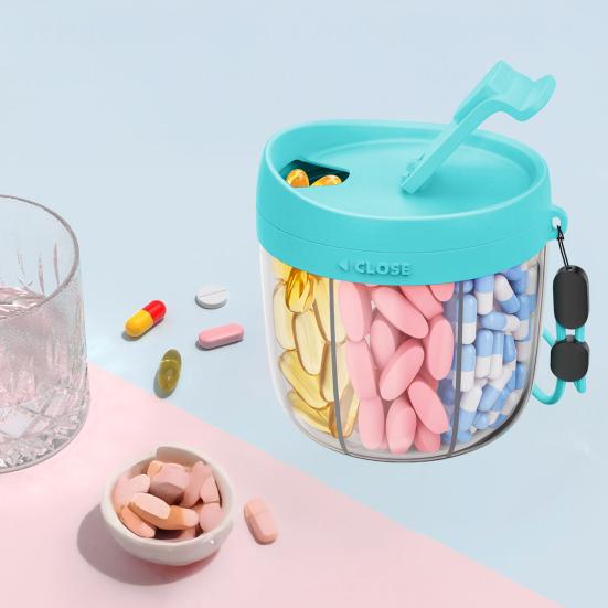 Pill Dispenser with 7 Compartments Anti-Mix Design Easy Access Pill Bottle Organizer Travel BPA-Free Pill Container