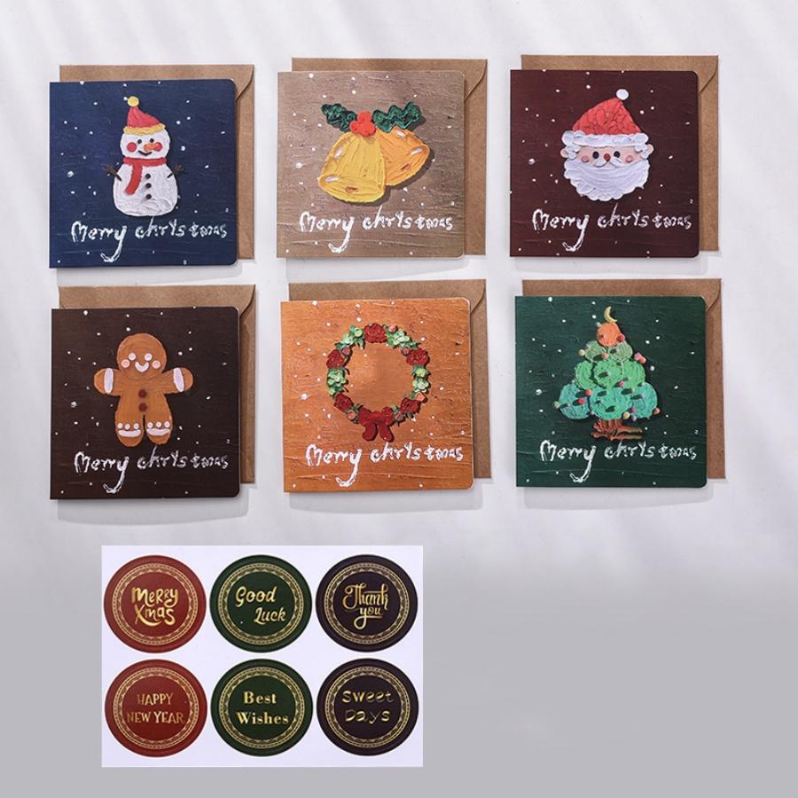 6pcs/packChristmas Greeting Card Cute Oil Painting Santa Claus Christmas Tree Snowman Gingerbread Man Card Invitation Card Holid