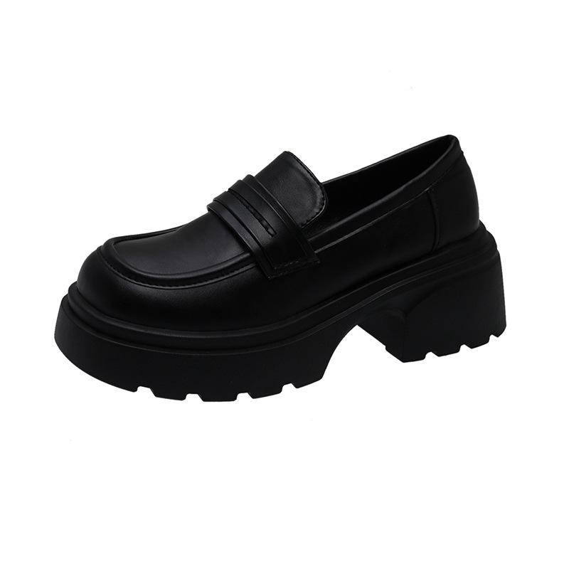 

Hongkai~ 2025 летние новые маленькие кожаные туфли женские в британском стиле черные кексы на толстой подошве универсальные с одной педалью loafu single 35