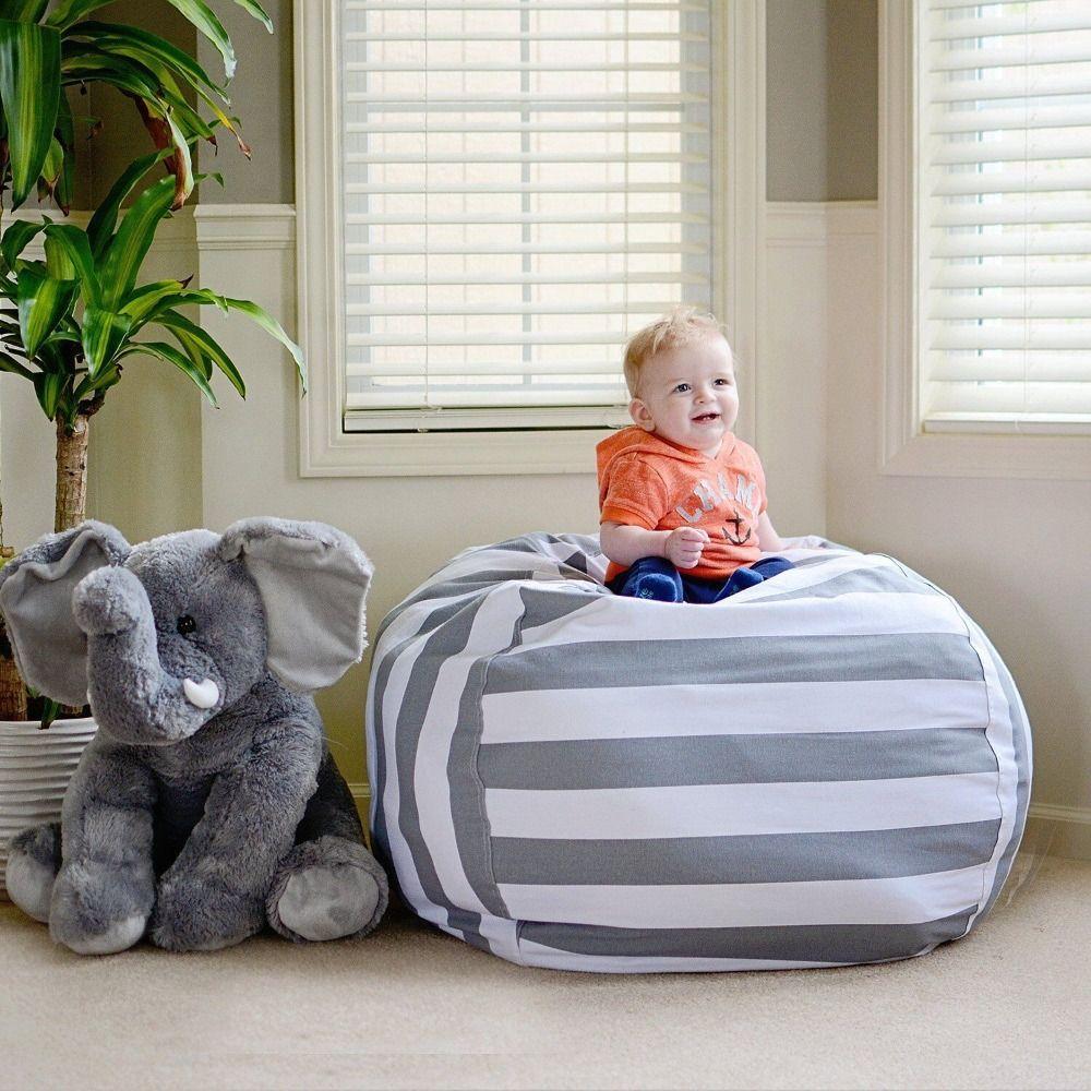 Canvas Toys Storage Bean Bag Stripe Plush Toy Organizer Multi-purpose Kids