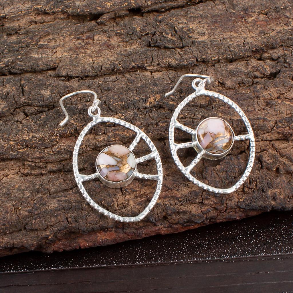 Pink copper Turquoise Gemstone 925 Sterling Silver Jewelry Gift Earrings 2.00" EE-52-39