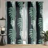 2pcs Tropical Plant Pattern Curtain Dark Green And Gray Color Fresh And Natural Rod Pocket Design Blackout And Heat Insulati