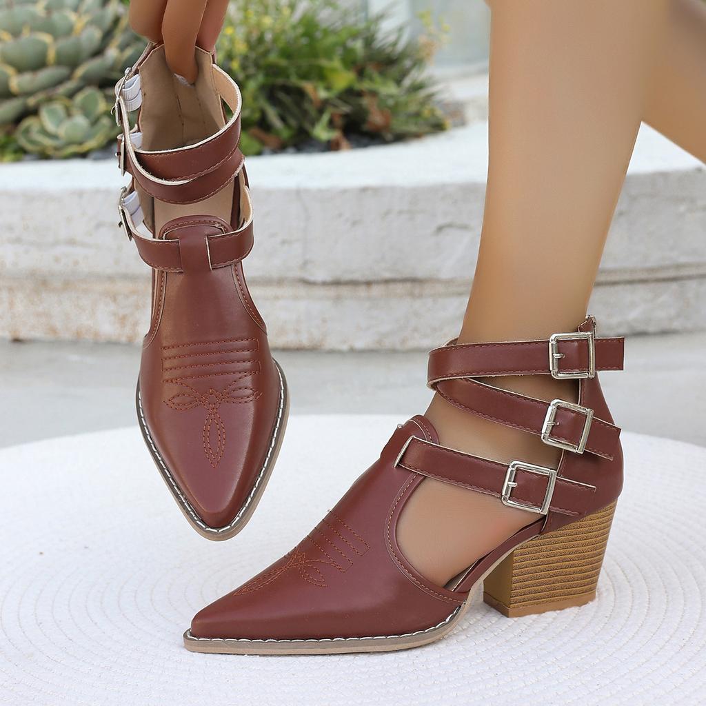 Außenhandel Übergröße Keilabsatz Sandalen Damen Europäisch und Amerikanisch Herbst Neu Hoher Absatz Dicker Absatz Spitz Gürtelschnalle Damen Sandalen