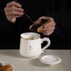 Chinese Suede Jade White Porcelain Tea Cup Mug with Lid and Strainer Ceramic Teacup Tea Water Separation Cup Travel Teaware