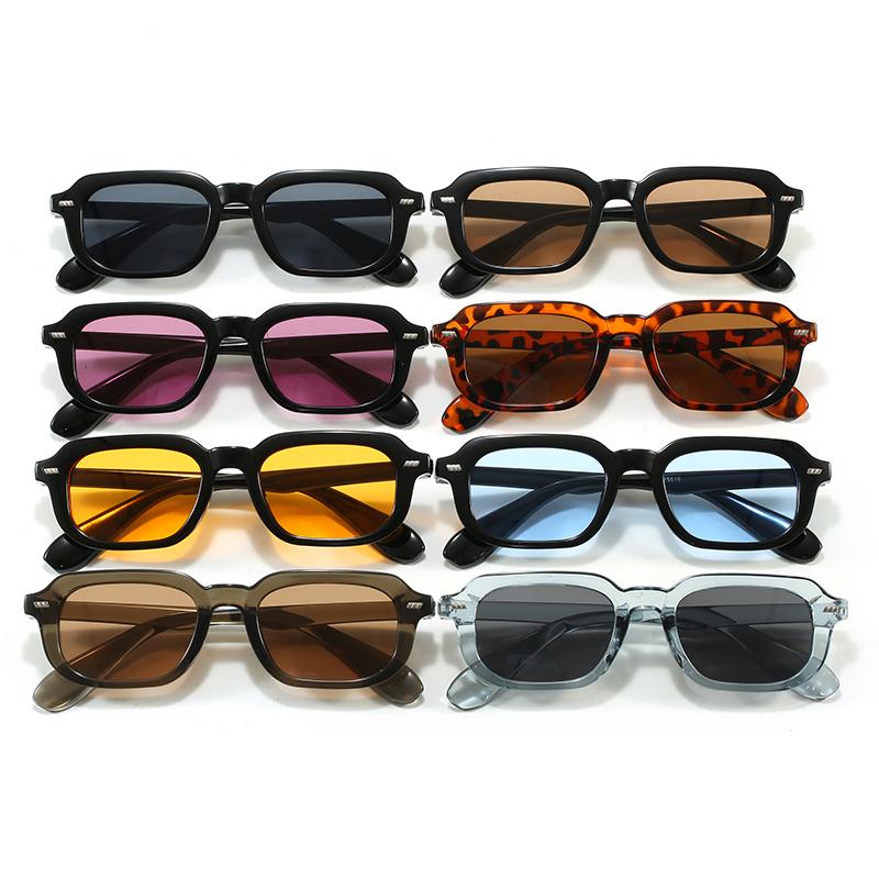 2Pcs Fashion Small Frame Rectangle Sunglasses High-Quality Simple Style Sun Glasses Vintage Men Women Rivet Eyeglass Uv400