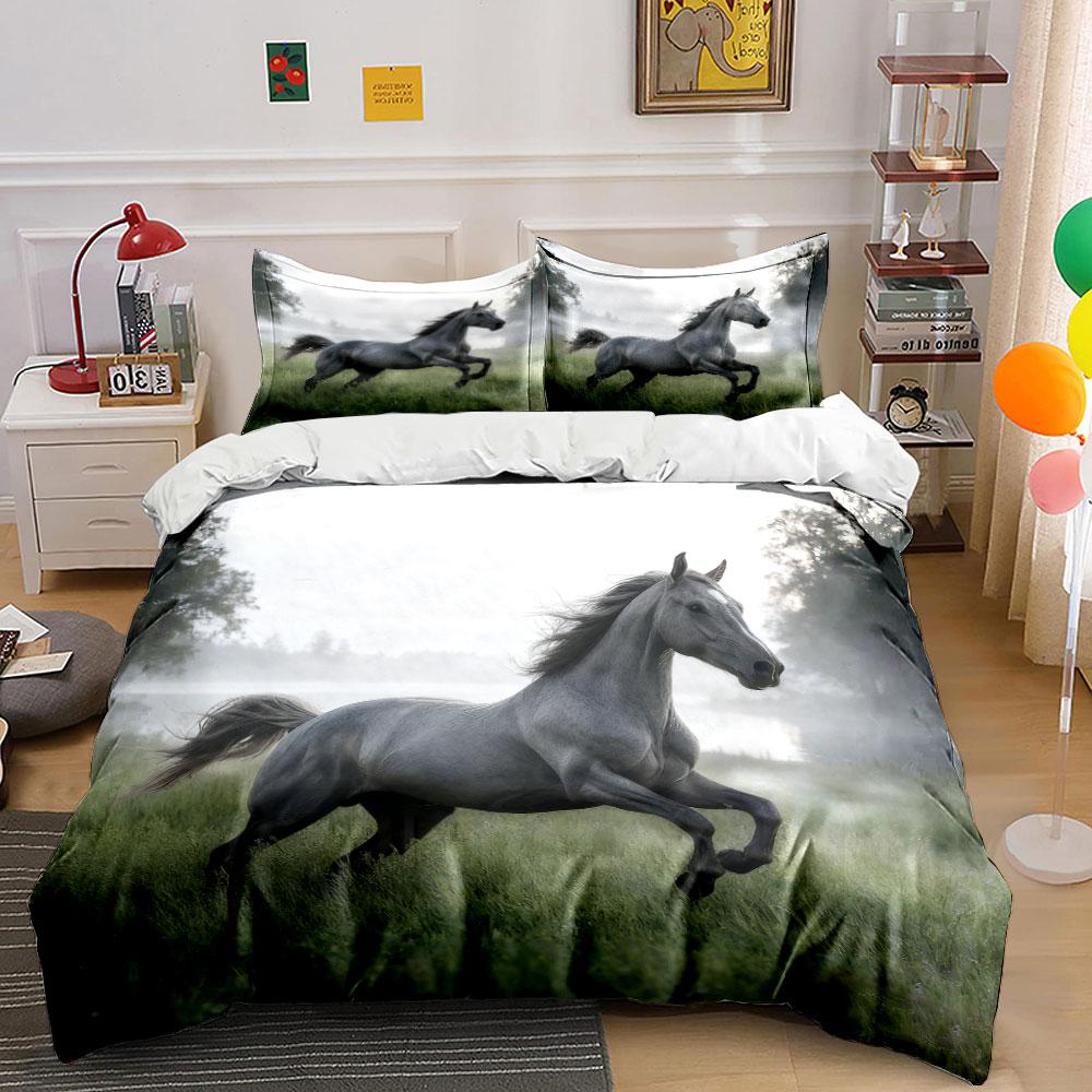 Galloping Horse Art Set Decor Soft Comfortable Duvet Cover Bedding Set Included 1*Duvet Cover & 2*Pillowcases, Gift