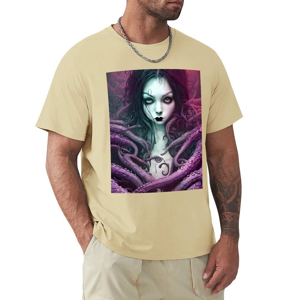 A Beautiful Gothic Girl With Purple Tentacles Wrapped Around Her In A Cthulhu Loving Embrace T-Shirt