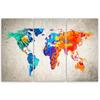 Three Piece Picture Canvas Print Coloured World Map Map