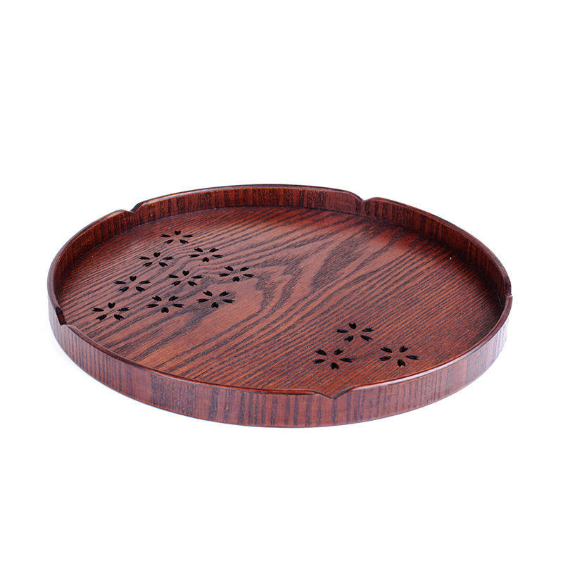 

Wooden Circular Tray Japanese Cherry Blossom Hollow Tray Cup Storage Tray Coffee Plate Furniture and Kitchen Supplies Tea Trays 27x2.5cm малиновый