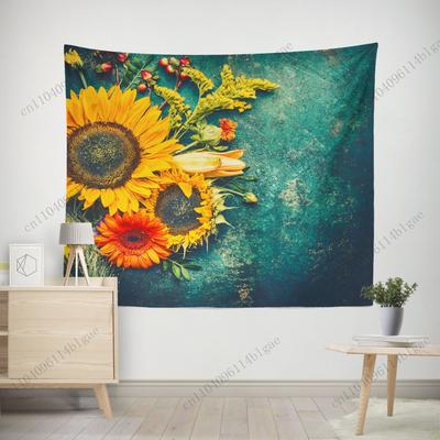 Sunflower Flower Tapestry Room Dormitory Bedside Decoration Photo Canvas Wall Tapestry Healing Style Wall Decoration