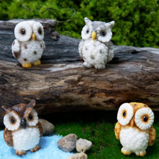 Mini figurine de hibou en résine, ornement miniature pour terrarium, bonsaï, micro-paysage, jardin féérique, décoration de gâteau