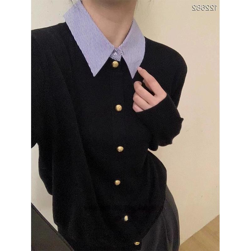 Høst Cardigan Dame Basic Gensere Kåpe Topper Dame Knapper Strikket Ensfarget Hvit T-skjorte