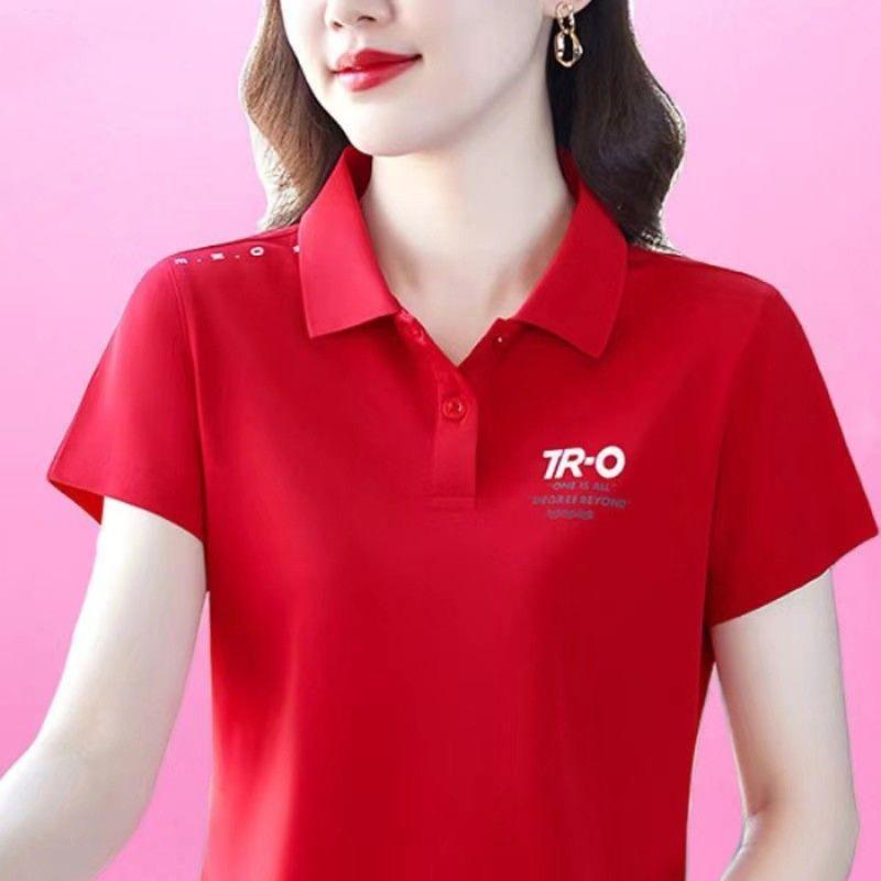 Summer Sports POLO Shirt Printed Short-sleeved T-shirt Women's Lapel Top