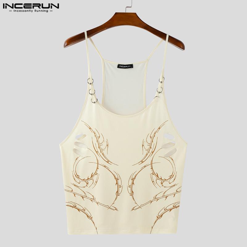 INCERUN Men Sling Sleeveless Low Cut Print Tank Tops Camisole Undershirts