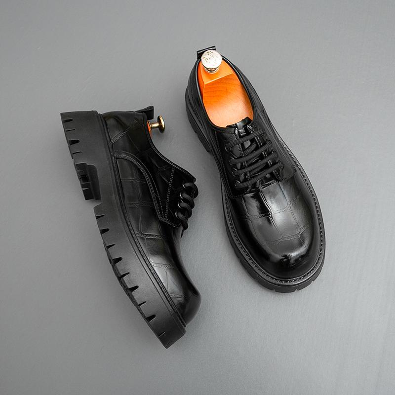 Fashion Men Business Height-increasing Derby Shoes Black Brown Thick-soled Anti-slip Lace-up Fashionable Office Leather Shoes Size 38-46