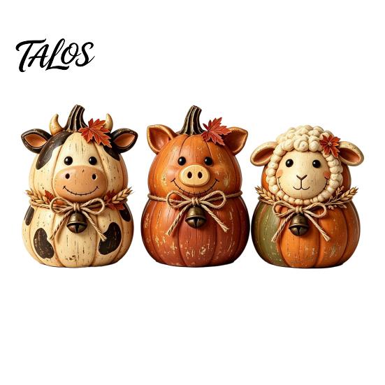 Seasonal Autumn Shelf Display 3PCS Rustic Harvest Wooden Ornaments, Animal Designs Retro Small Pumpkin Figurines Distressed Farmhouse Crafts,