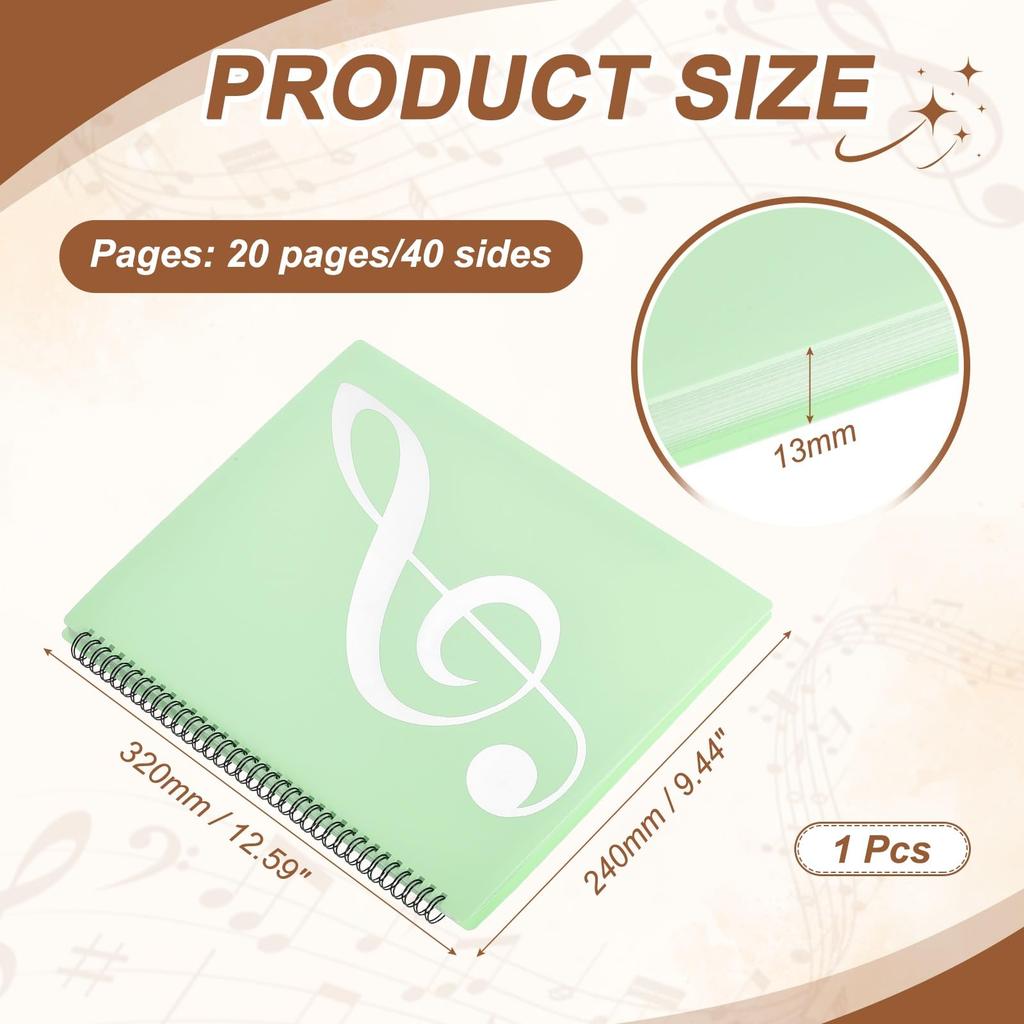 uxcell Sheet Music File, Writable, A4 Size, 20 Sheets40 Sides, for Wind Ensembles, Accompaniment, Paper Documents, Music Holder, Morandi Green