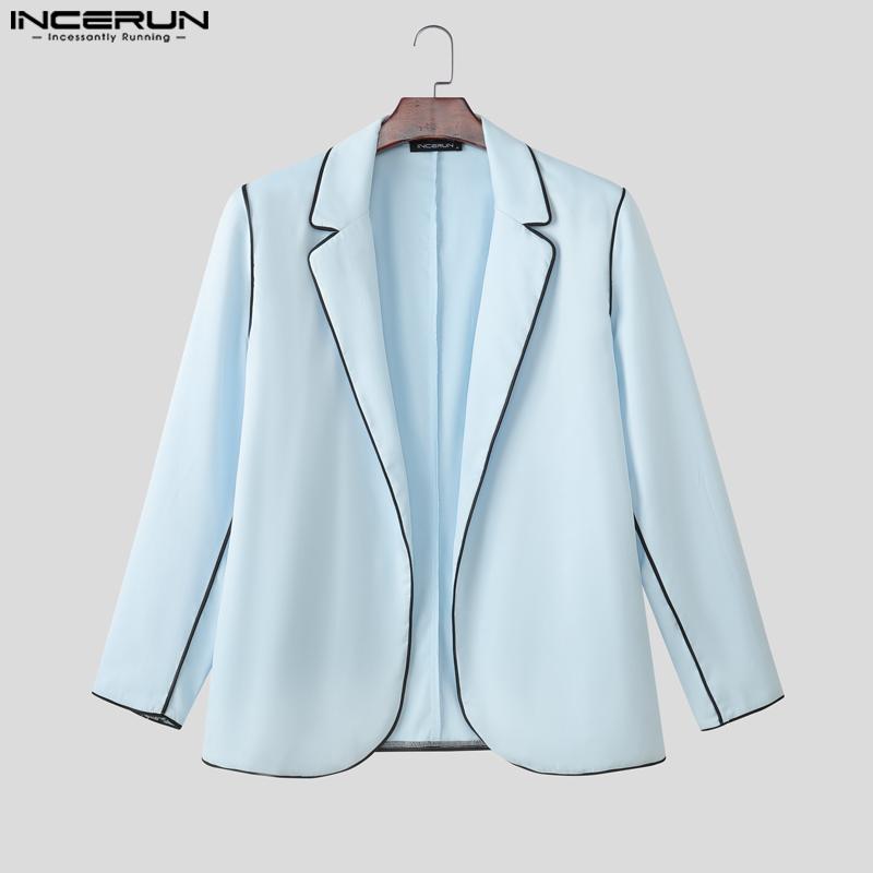 INCERUN Costume de toamnă supradimensionate din două piese pentru bărbați, blazer cu mânecă lungă cu cusături, seturi de pantaloni lungi drepți