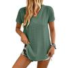 Short Sleeve Blouses for Women V Neck Eyelet Knit Women's Short Sleeve Tops Casual Loose Fit Womens Short Sleeve Blouses