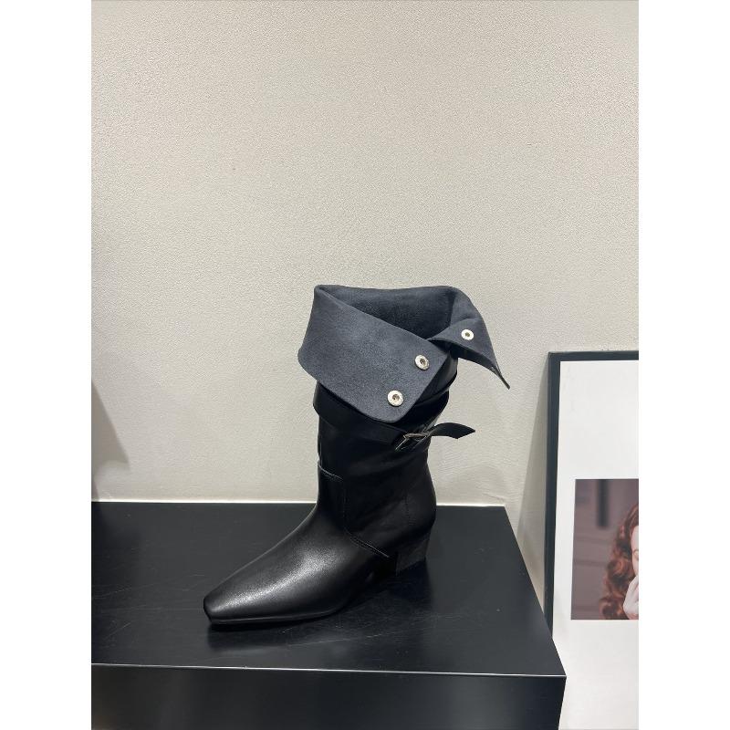 High-heeled Pointed-toe Boots, Mid-calf Boots, Women's Shoes, Autumn and Winter Long Boots