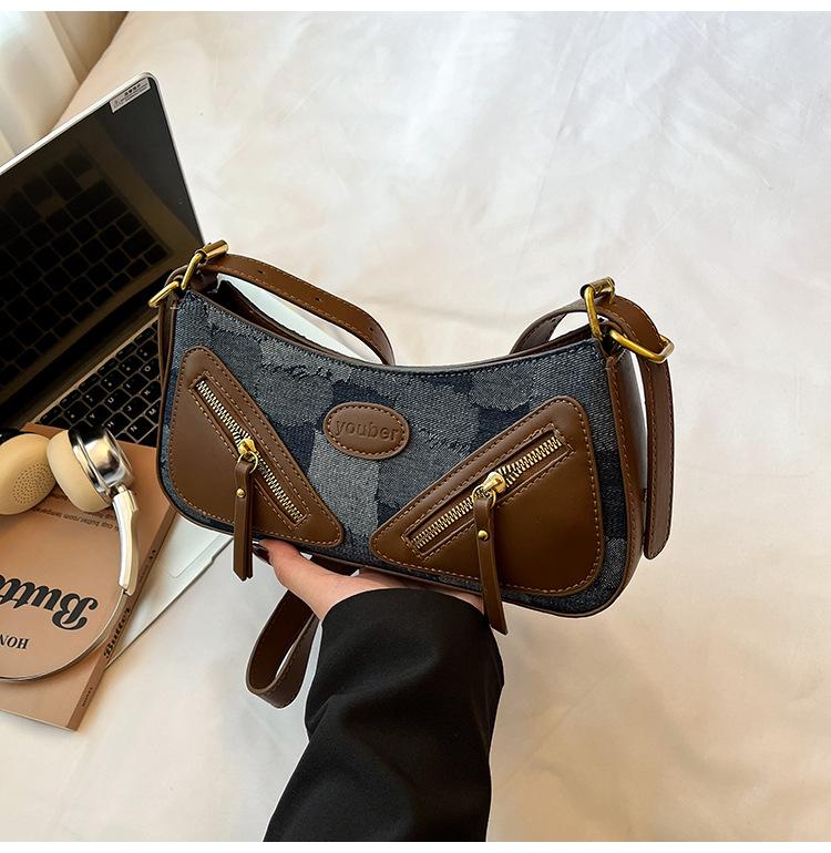 

Fashion retro underarm small bag women 2025 new retro trend messenger bag high sense niche crescent bag tide темно-синий