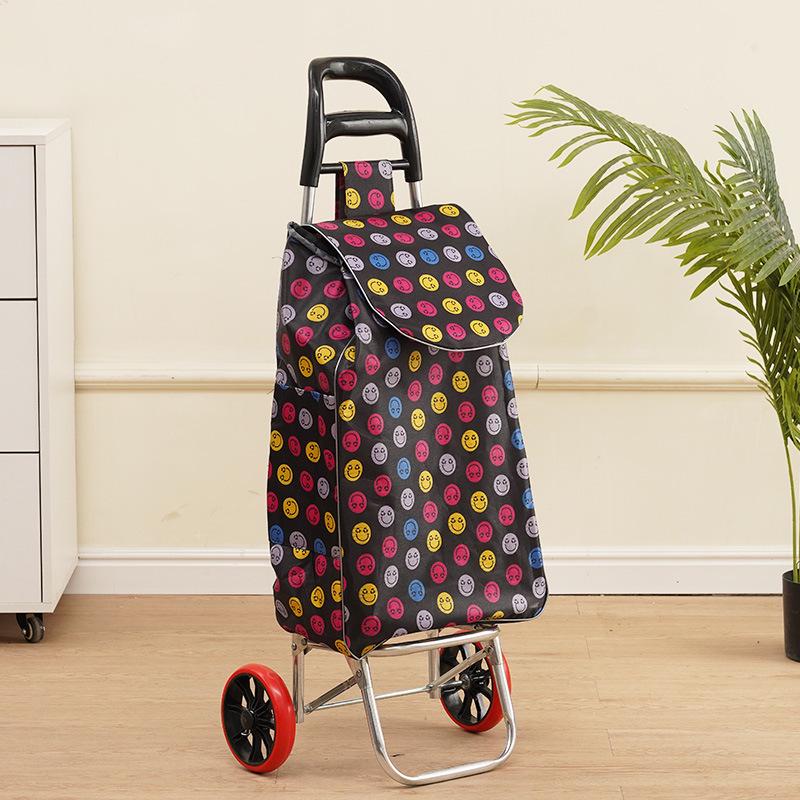 Portable Folding Trolley Cart for Seniors - Floral Pattern, Large Capacity for Grocery Shopping and Home Use