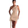 One-Shoulder Ruched Slit Satin Dress - European & American Summer Elegance