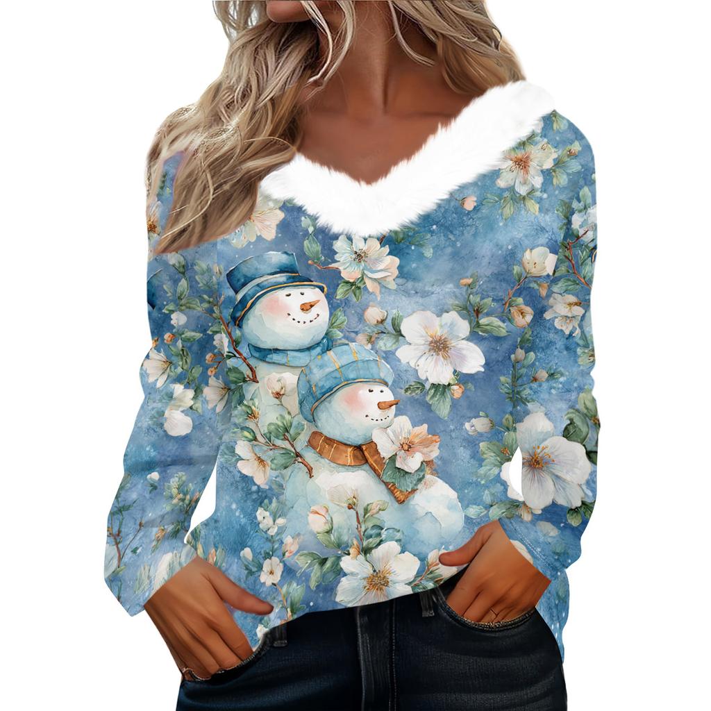 Long Sleeve Shirts For Women Cute Tops Christmas Prints Tees Blouses Casual Plus Size Basic Tops Pullover